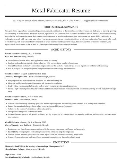 metal fabrication resume objective|metal fabrication resume sample.